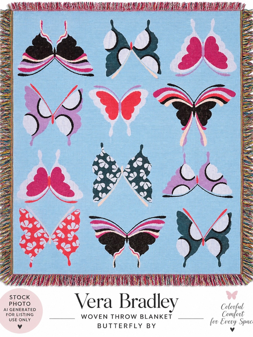 Vera Bradley Butterfly By Woven Throw Blanket 66x50 NWT Retired 2021